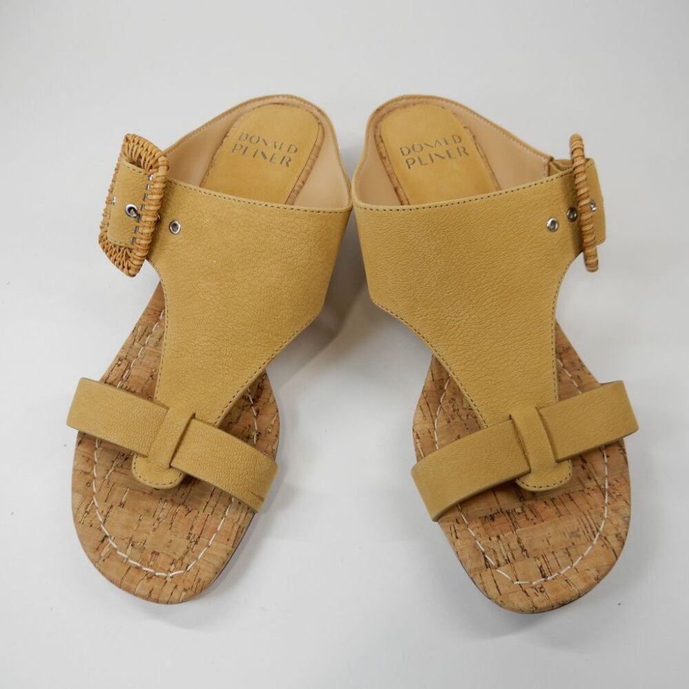 DONALD PLINER Vine SANDALS Size 7 Low Wedge Slide Slip On Honey Leather NEW - Picture 4 of 13